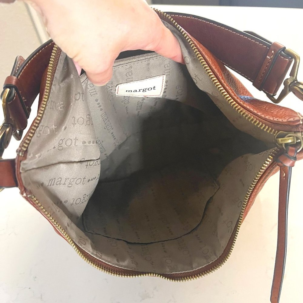 MARGO Cognac / Caramel / Camel Genuine Leather Hobo Bag Purse - Picture 9 of 16